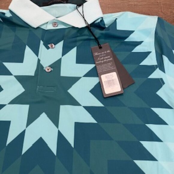 Greyson Geometric Print Golf Polo Shirt Men’s Large‎ Turquoise Green - Picture 15 of 15